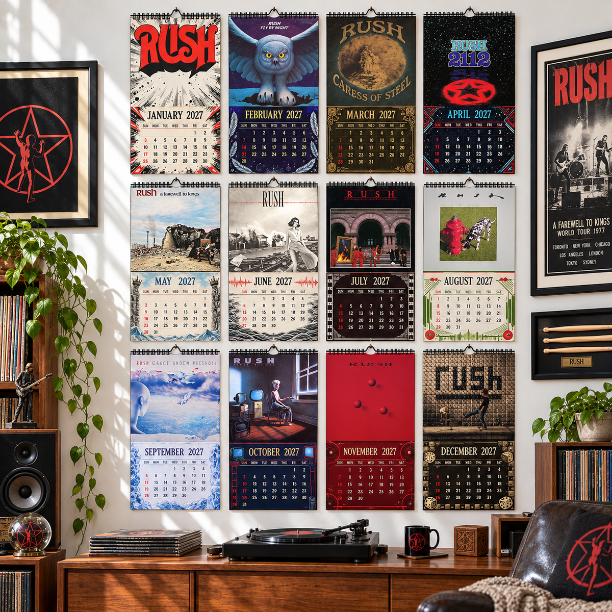 2027 Rush Album Cover Wall Calendar – Classic Progressive Rock Band Calendar, Vintage Music Memorabilia, Neil Peart Fan Gift