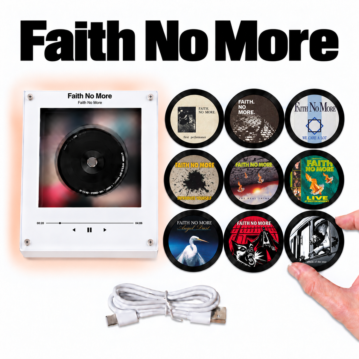 Faith No More MagTune Mini CD Player Light - Premium Alt Metal Merchandise, The Real Thing Album Art LED Night Light Tabletop Decor Fan Gift