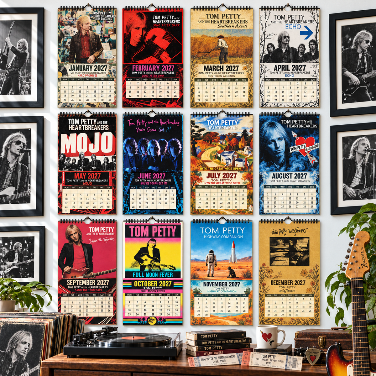 Tom Petty 2027 Wall Calendar - Album Cover Collage & Classic Rock Discography Art | Fan Gift & Hanging Decor