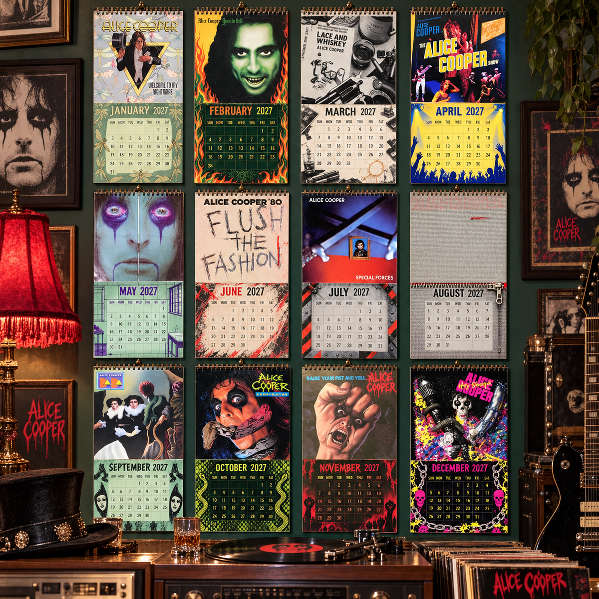 2027 Alice Cooper Album Covers Wall Calendar - Spiral Bound Vintage Shock Rock Collector's Calendar - Unique Christmas Stocking Stuffer & Birthday Gift