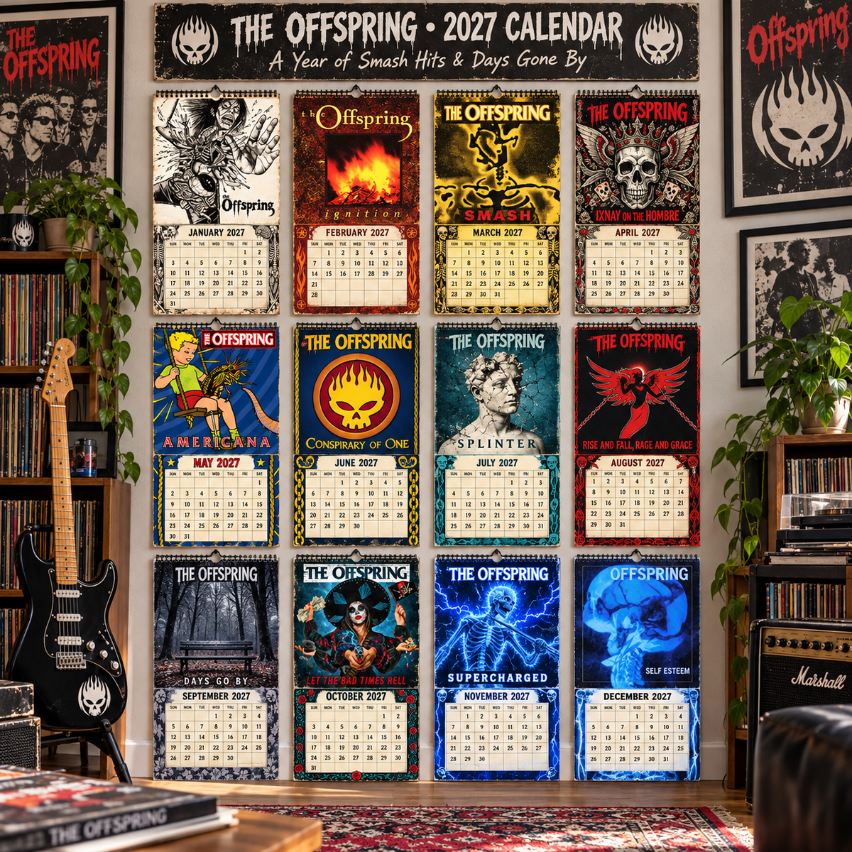 The Offspring 2027 Album Covers Music Wall Calendar - Timeless Punk Rock Classic Album Art Hanging Calendar