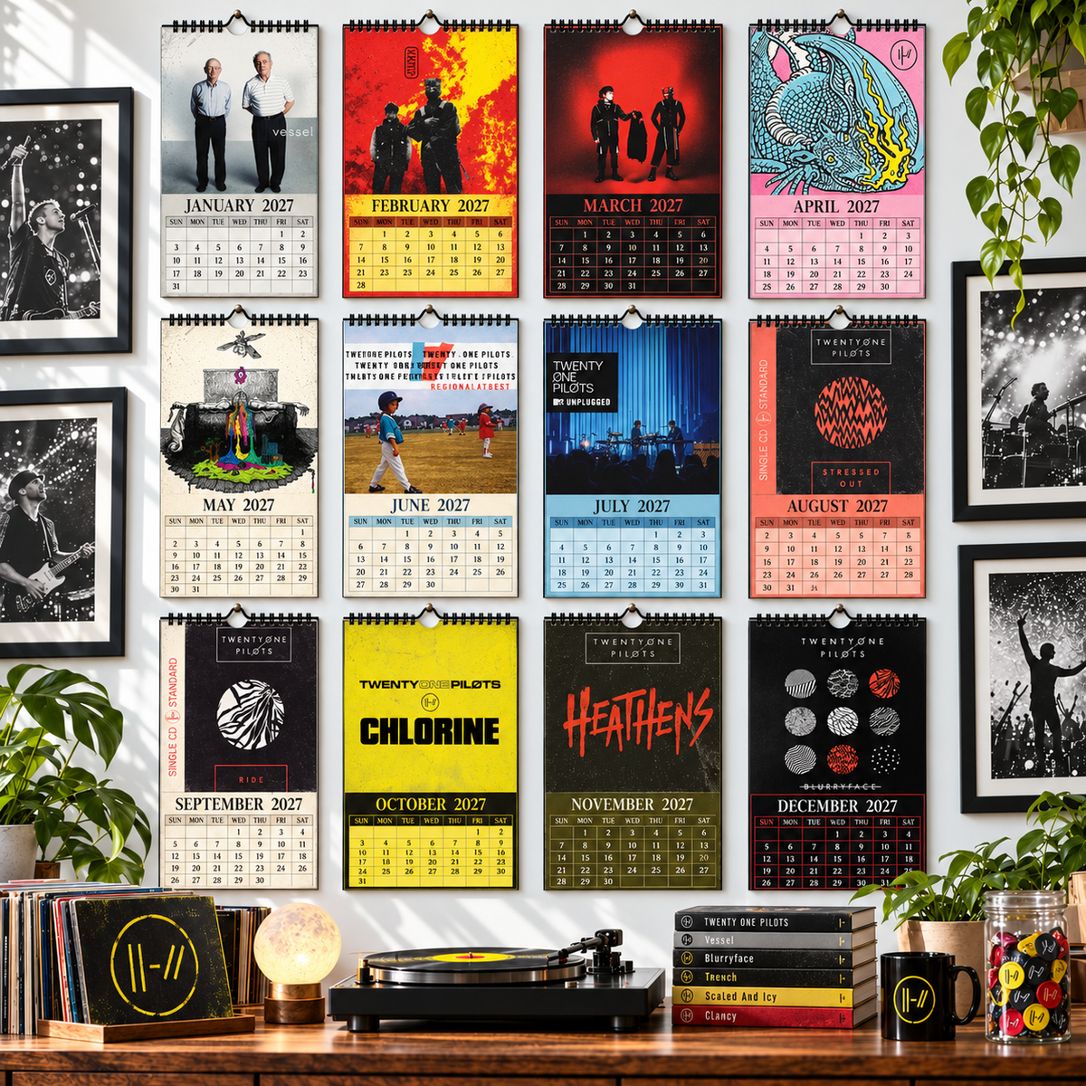 Twenty One Pilots 2027 Wall Calendar - Album Cover Collage & Alternative Rock Discography Art | Fan Gift & Hanging Decor