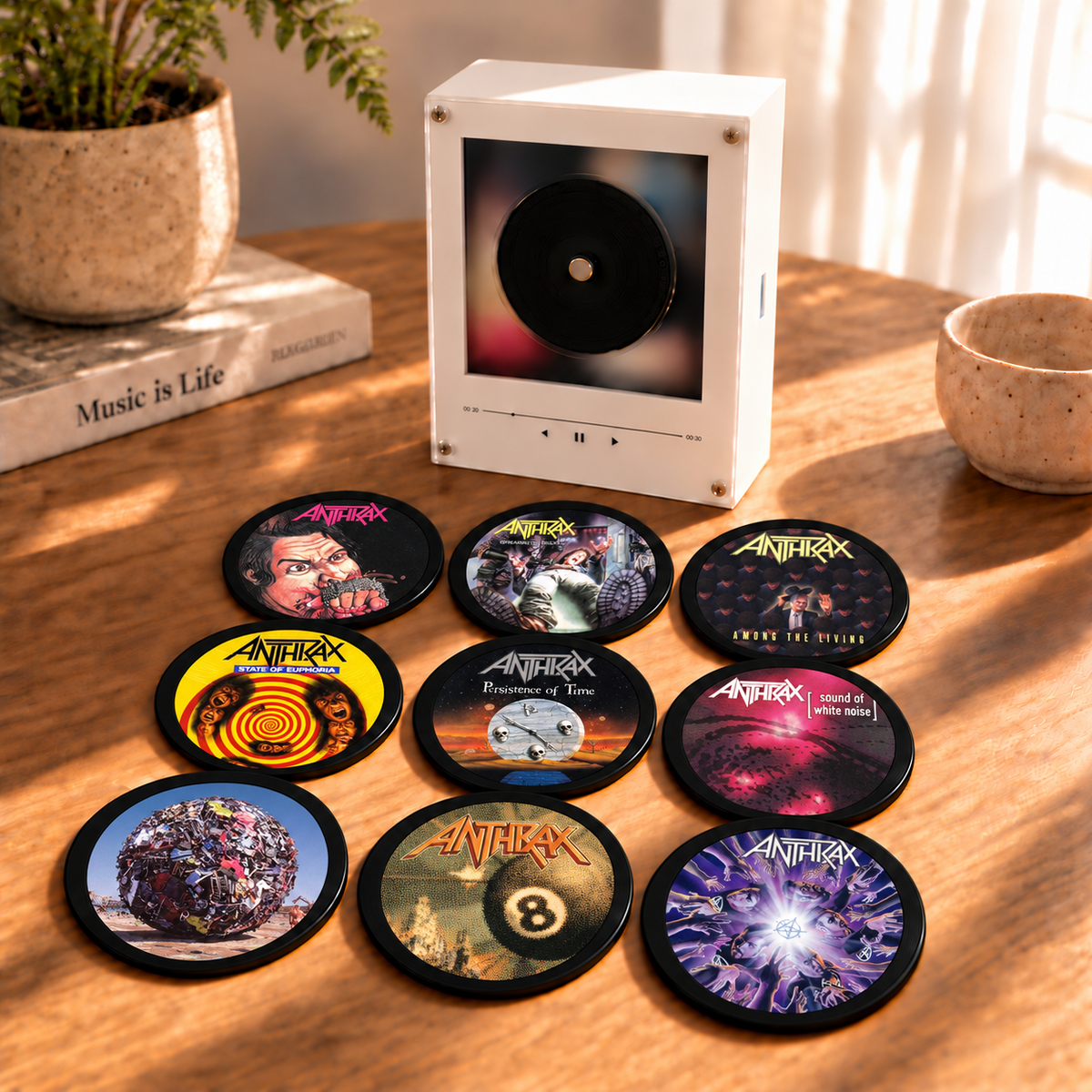 Anthrax MagTune Mini CD Player Light - Premium Thrash Metal Merchandise, Among the Living Album Art LED Night Light Tabletop Decor Fan Gift
