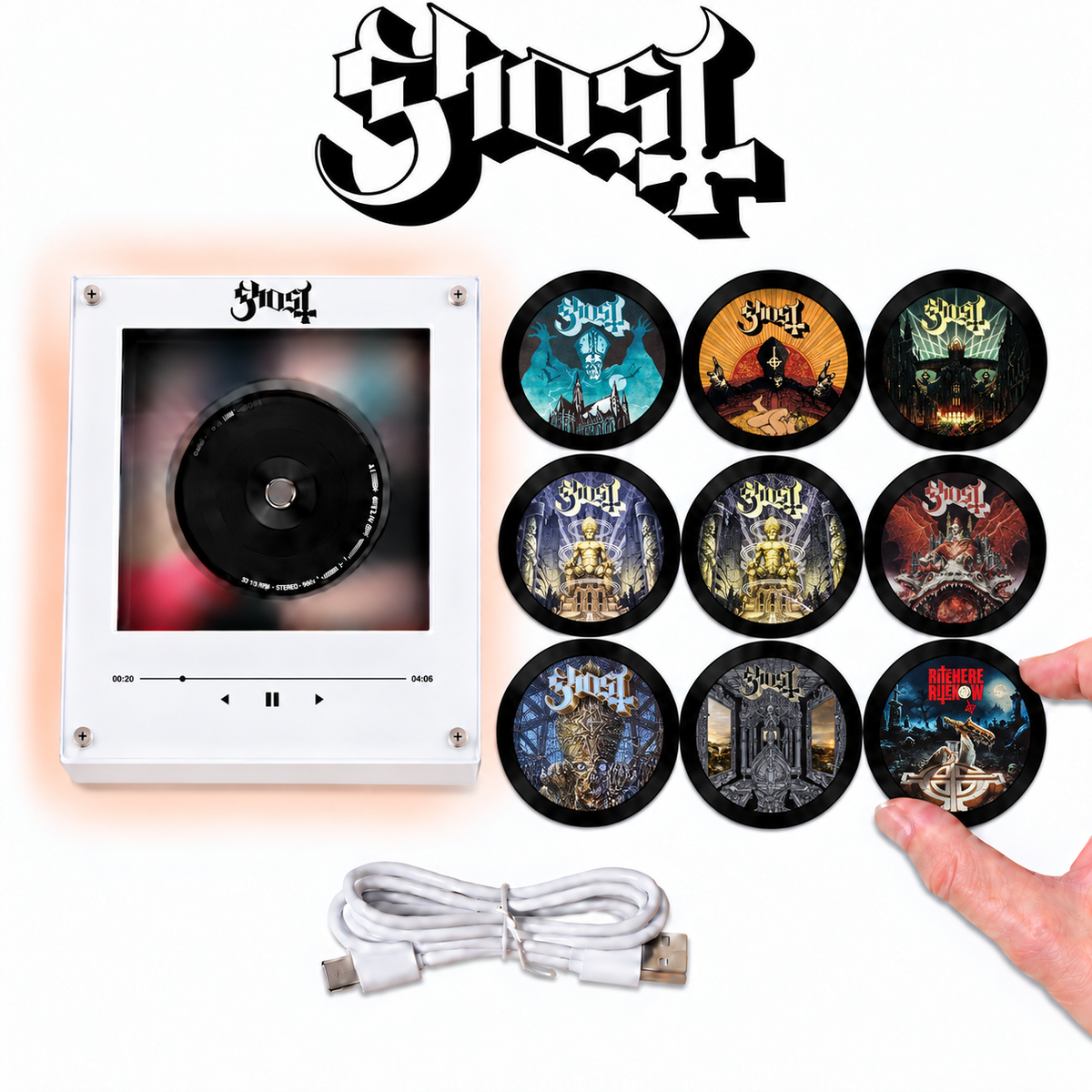 Ghost MagTune Mini CD Player Light - Premium Rock Metal Merchandise, Impera Album Art LED Night Light Tabletop Decor Fan Gift