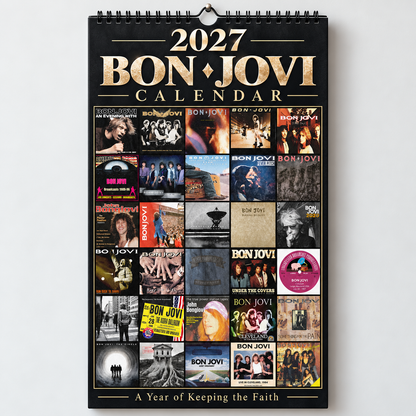 Bon Jovi 2027 Album Covers Calendar - 12 Month Hanging Rock Wall Decor, Perfect Gift for Classic Rock Fans