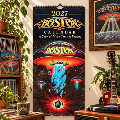 Boston Band Wall Calendar 2027 - 12-Month Classic Rock Music Merchandise & Spaceship Album Art Decor