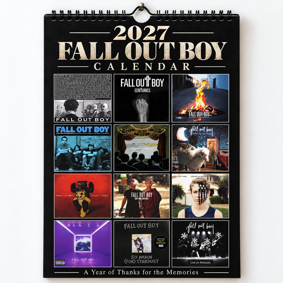 2027 Fall Out Boy Album Cover Wall Calendar – Pop Punk Rock Music Calendar, Thanks for the Memories, Emo Rock Fan Gift