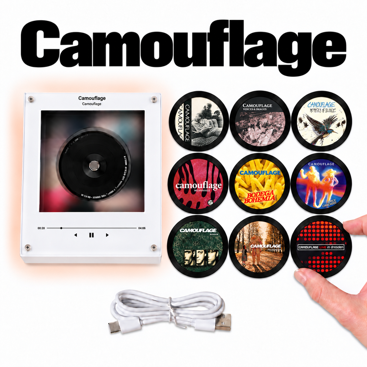 Camouflage Magtune Mini CD Player Light - Premium German New Wave Music Merchandise, Voices & Images Album Art LED Night Light Tabletop Decor Gift