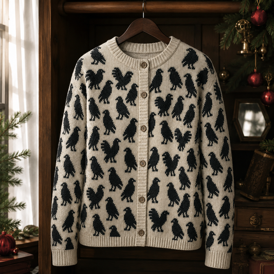 Black Raven Cardigan, Gothic Crow Sweater, Dark Academia Knit Cardigan, Witchy Bird Pullover, Spooky Fall Outfit