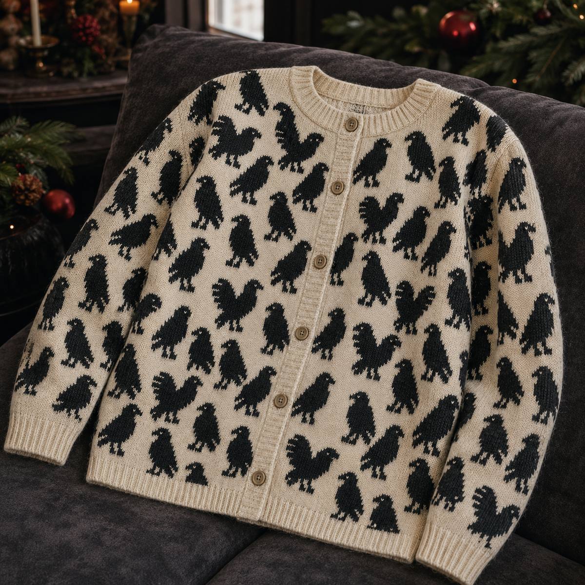 Black Raven Cardigan, Gothic Crow Sweater, Dark Academia Knit Cardigan, Witchy Bird Pullover, Spooky Fall Outfit