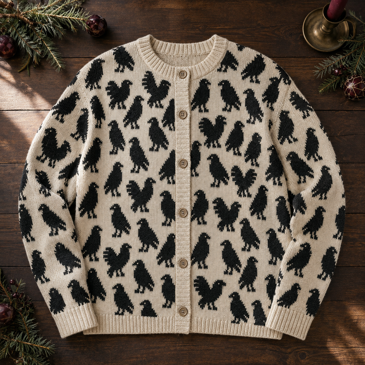 Black Raven Cardigan, Gothic Crow Sweater, Dark Academia Knit Cardigan, Witchy Bird Pullover, Spooky Fall Outfit