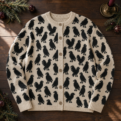 Black Raven Cardigan, Gothic Crow Sweater, Dark Academia Knit Cardigan, Witchy Bird Pullover, Spooky Fall Outfit