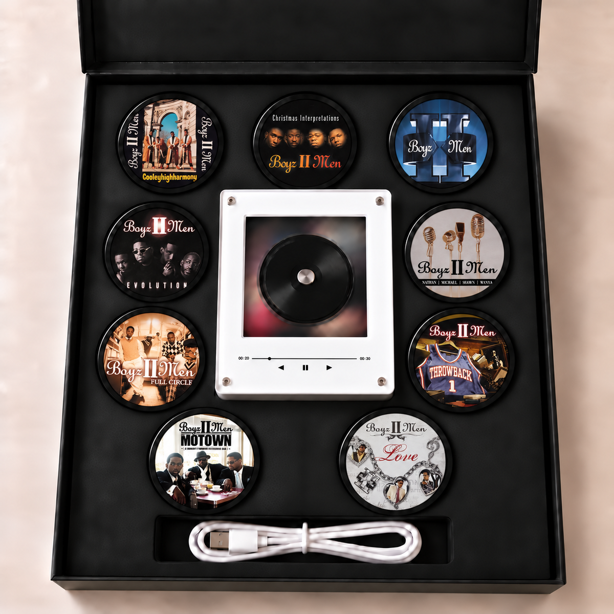 Boyz II Men MagTune Mini CD Player Light - Premium R&B Music Merchandise, Cooleyhighharmony Album Art LED Night Light Tabletop Decor Fan Gift