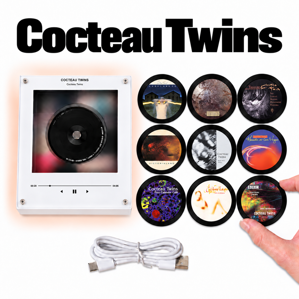 Cocteau Twins MagTune Mini CD Player Light - Premium Dream Pop Music Merchandise, Heaven or Las Vegas Album Art LED Night Light Tabletop Decor Gift