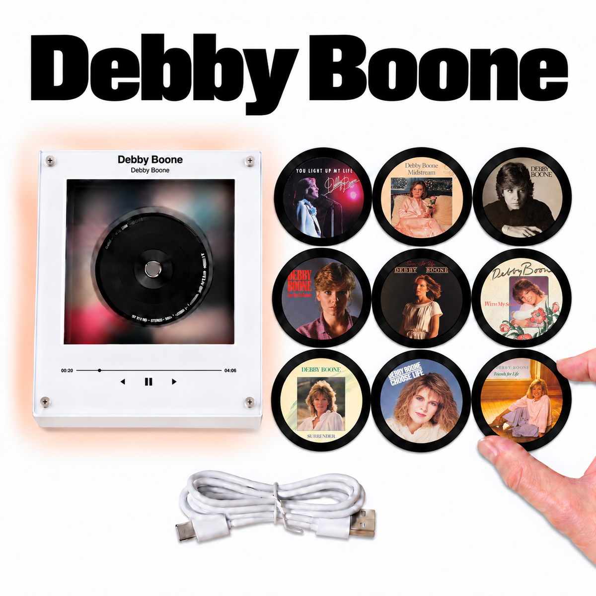 Debby Boone MagTune Mini CD Player Light - Premium Pop Music Merchandise, You Light Up My Life Album Art LED Night Light Tabletop Decor Gift