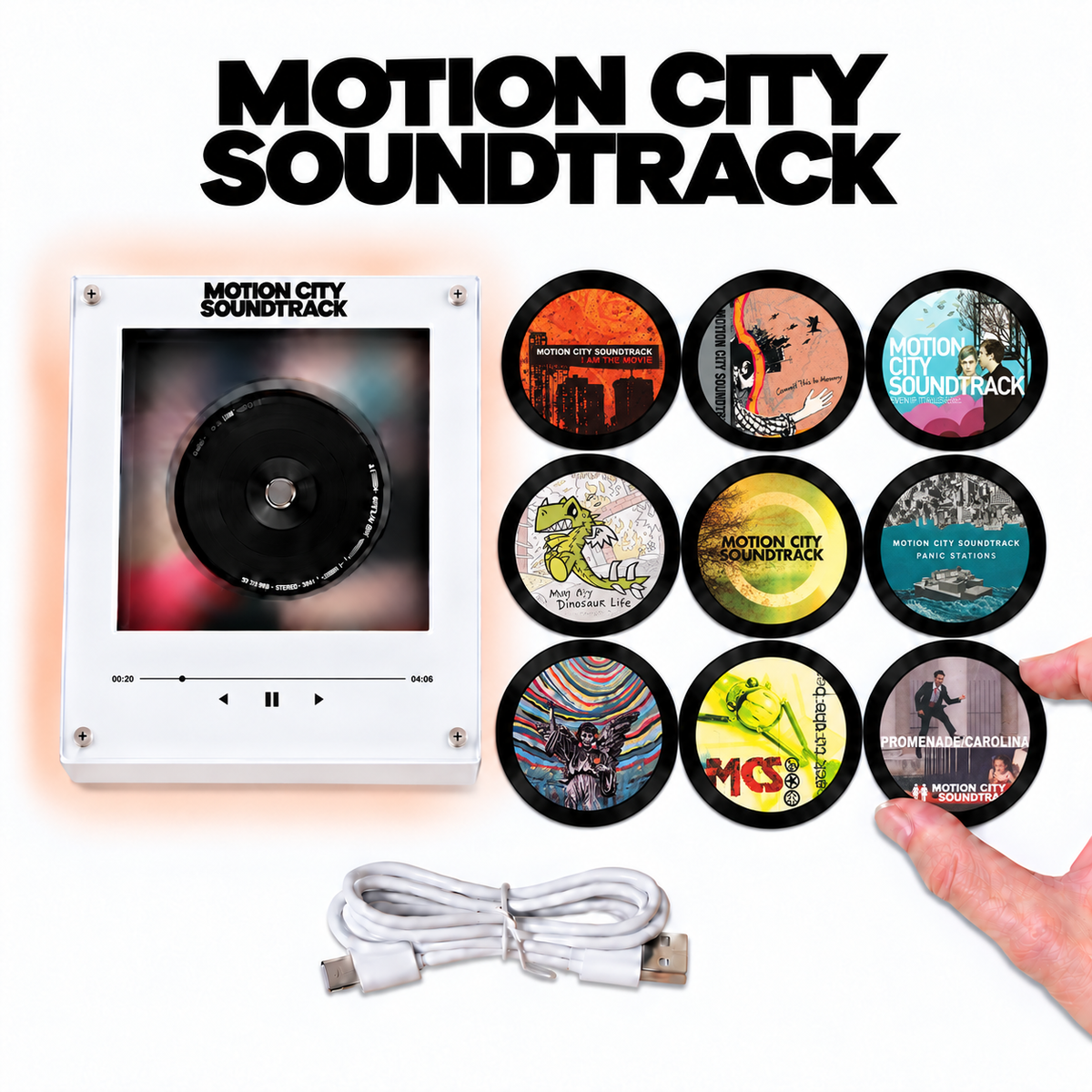 Motion City Soundtrack MagTune Mini CD Player Light - Pop Punk Merchandise, Commit This to Memory Album Art LED Night Light Fan Gift
