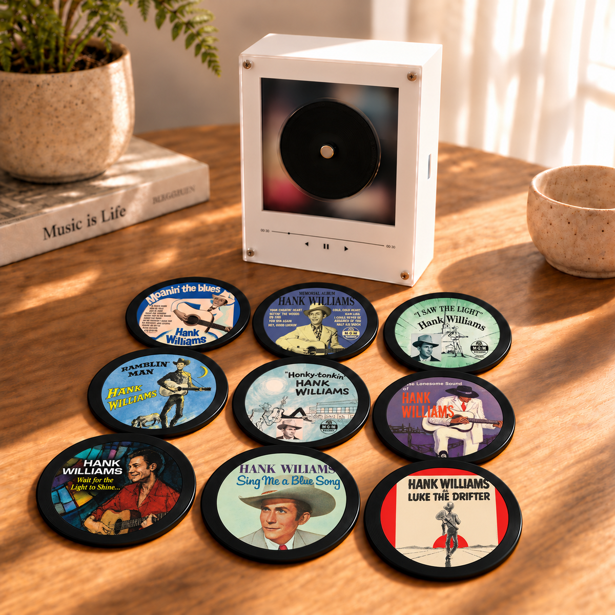 Hank Williams MagTune Mini CD Player Light - Premium Country Music Merchandise, I Saw the Light Album Art LED Night Light Tabletop Gift