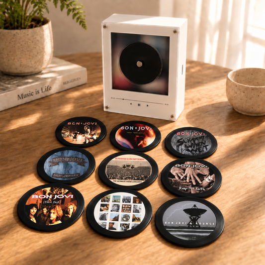 Bon Jovi MagTune Magnetic Music Player – 9 Album Cover Magnetic Tags Set – Classic Rock & Hard Rock Music Gift for Bon Jovi Fans