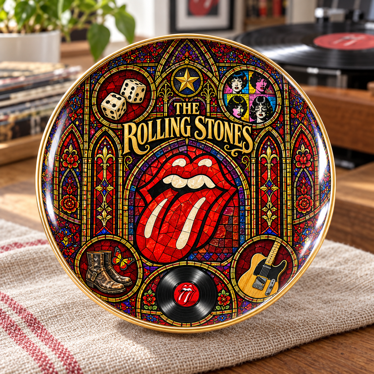 The Rolling Stones Ceramic Ring Dish - Classic Rock Stained Glass Jewelry Tray, Tongue Logo Trinket Dish Fan Gift