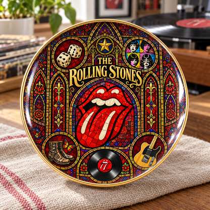 The Rolling Stones Ceramic Ring Dish - Classic Rock Stained Glass Jewelry Tray, Tongue Logo Trinket Dish Fan Gift