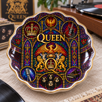 Queen Ceramic Ring Dish - Classic Rock Stained Glass Jewelry Tray, Crest Logo Bohemian Rhapsody Trinket Dish Fan Gift