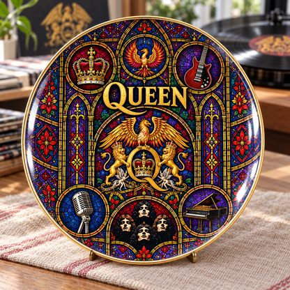 Queen Ceramic Ring Dish - Classic Rock Stained Glass Jewelry Tray, Crest Logo Bohemian Rhapsody Trinket Dish Fan Gift