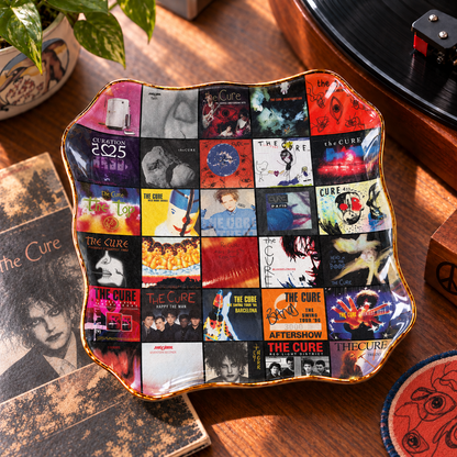The Cure Ceramic Ring Dish - Post-Punk Album Cover Trinket Tray, Gold-Rimmed Jewelry Holder & Goth Rock Fan Gift