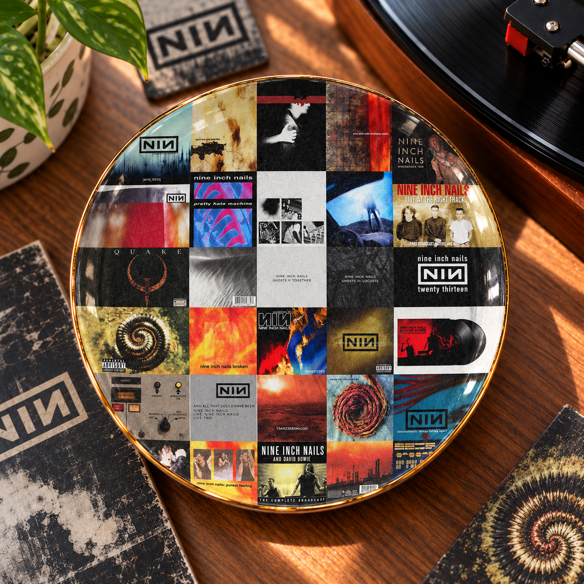 Nine Inch Nails Ceramic Ring Dish - Industrial Rock Album Cover Trinket Tray, Gold-Rimmed Jewelry Holder & Gift