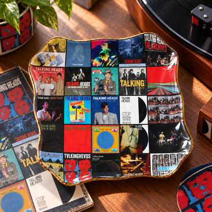 Talking Heads Ceramic Ring Dish - Album Cover Trinket Tray, Gold-Rimmed Jewelry Holder & New Wave Fan Gift