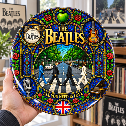 The Beatles Stained Glass Ceramic Plate - Decorative Wall & Table Display Dish, Abbey Road All You Need Is Love Rock Fan Gift
