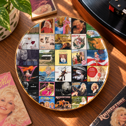 Dolly Parton Ceramic Ring Dish - Round Album Cover Trinket Tray, Gold-Rimmed Jewelry Holder & Country Fan Gift