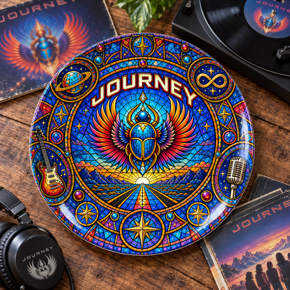 Journey Stained Glass Ceramic Plate - Decorative Wall & Table Display Dish, Scarab Beetle Don't Stop Believin' Rock Fan Gift
