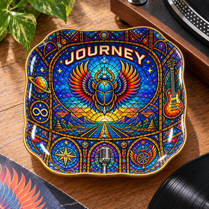 Journey Ceramic Jewelry Dish - Stained Glass Scarab Beetle Trinket Tray, Classic Rock Music Fan Gift & Room Decor