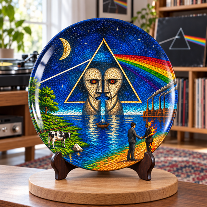Pink Floyd Stained Mosaic Ceramic Plate - Decorative Wall & Table Display Dish, Dark Side Division Bell Rock Fan Gift