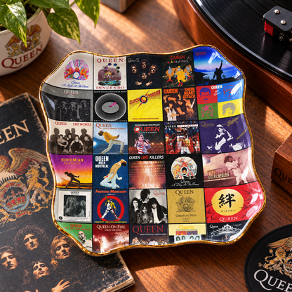 Queen Ceramic Ring Dish - Classic Rock Album Cover Trinket Tray, Gold-Rimmed Jewelry Holder & Band Gift
