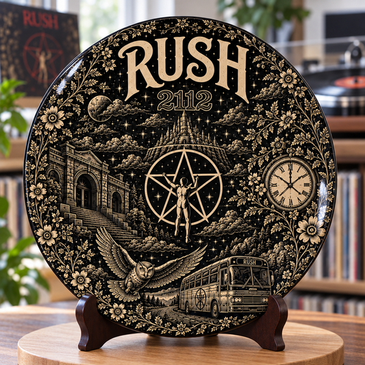 Rush Vintage Toile de Jouy Decorative Ceramic Plate - Collector Display Dish, Prog Rock 2112 Starman Keepsake Band Fan Gift