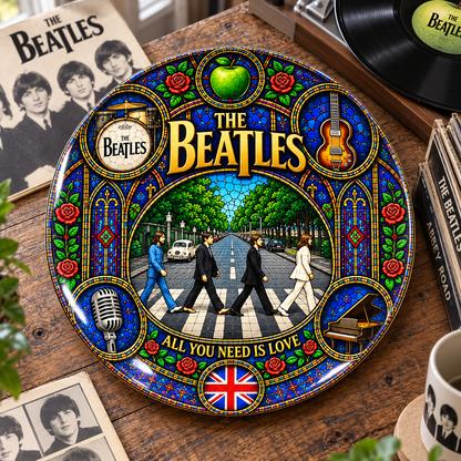 The Beatles Stained Glass Ceramic Plate - Decorative Wall & Table Display Dish, Abbey Road All You Need Is Love Rock Fan Gift