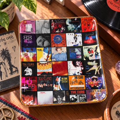 The Cure Ceramic Ring Dish - Post-Punk Album Cover Trinket Tray, Gold-Rimmed Jewelry Holder & Goth Rock Fan Gift