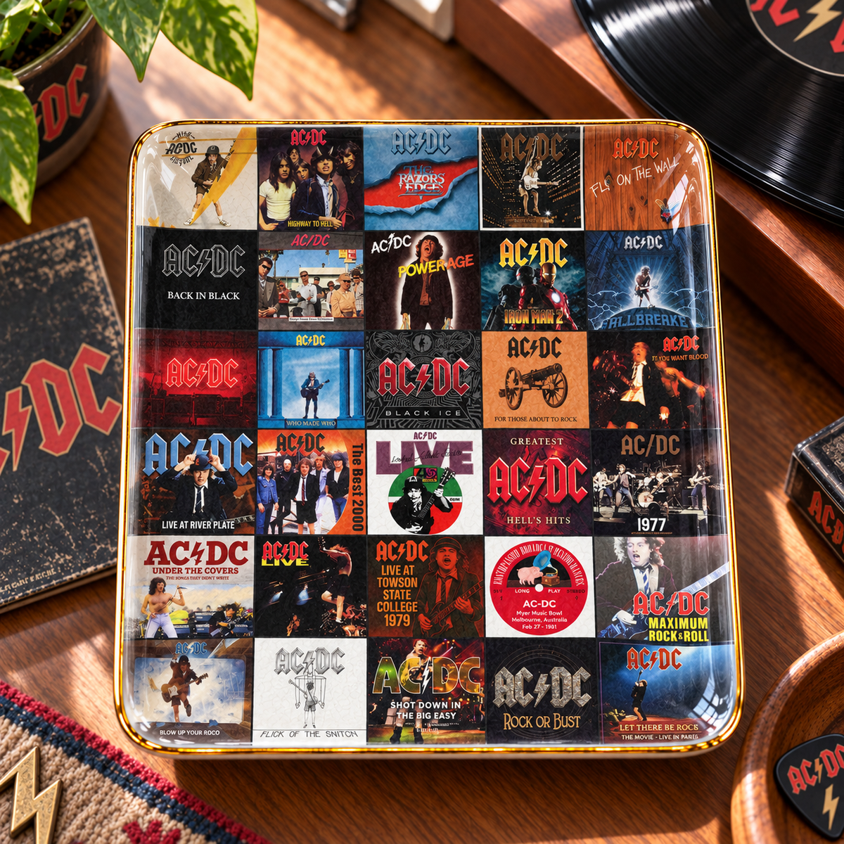 AC/DC Ceramic Ring Dish - Band Album Cover Trinket Tray, Gold-Rimmed Jewelry Holder & Hard Rock Fan Gift
