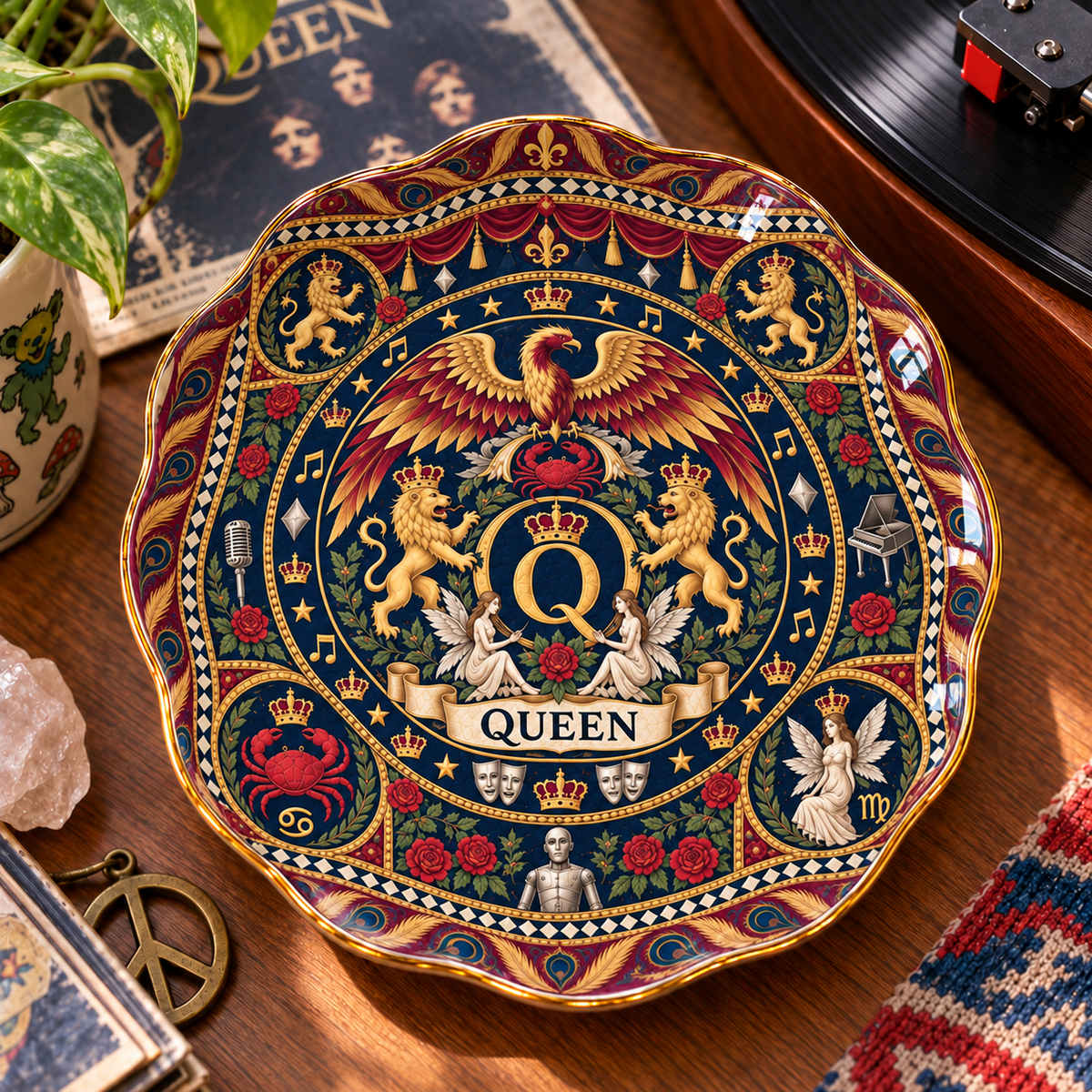 Queen Crest Ceramic Jewelry Dish - Royal Band Crest Logo Trinket Tray, Classic Rock Music Fan Gift & Room Decor