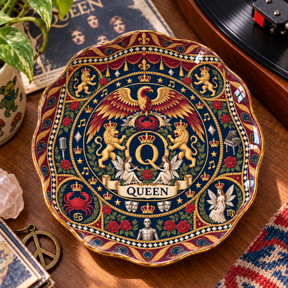 Queen Crest Ceramic Jewelry Dish - Royal Band Crest Logo Trinket Tray, Classic Rock Music Fan Gift & Room Decor