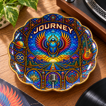 Journey Ceramic Jewelry Dish - Stained Glass Scarab Beetle Trinket Tray, Classic Rock Music Fan Gift & Room Decor