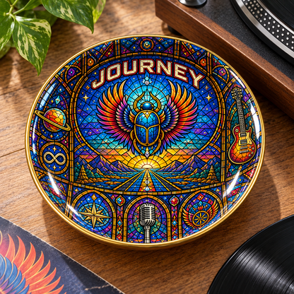 Journey Ceramic Jewelry Dish - Stained Glass Scarab Beetle Trinket Tray, Classic Rock Music Fan Gift & Room Decor