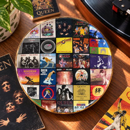 Queen Ceramic Ring Dish - Classic Rock Album Cover Trinket Tray, Gold-Rimmed Jewelry Holder & Band Gift
