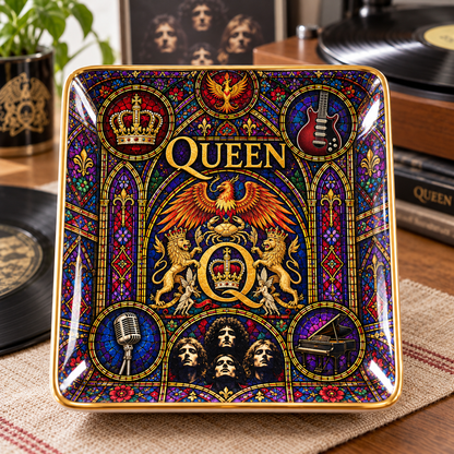 Queen Ceramic Ring Dish - Classic Rock Stained Glass Jewelry Tray, Crest Logo Bohemian Rhapsody Trinket Dish Fan Gift