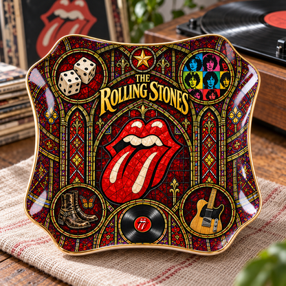 The Rolling Stones Ceramic Ring Dish - Classic Rock Stained Glass Jewelry Tray, Tongue Logo Trinket Dish Fan Gift