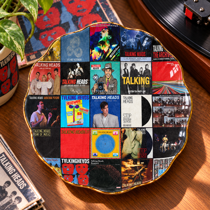 Talking Heads Ceramic Ring Dish - Album Cover Trinket Tray, Gold-Rimmed Jewelry Holder & New Wave Fan Gift