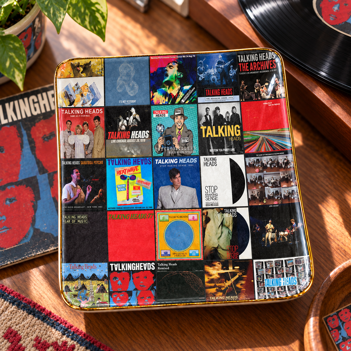 Talking Heads Ceramic Ring Dish - Album Cover Trinket Tray, Gold-Rimmed Jewelry Holder & New Wave Fan Gift