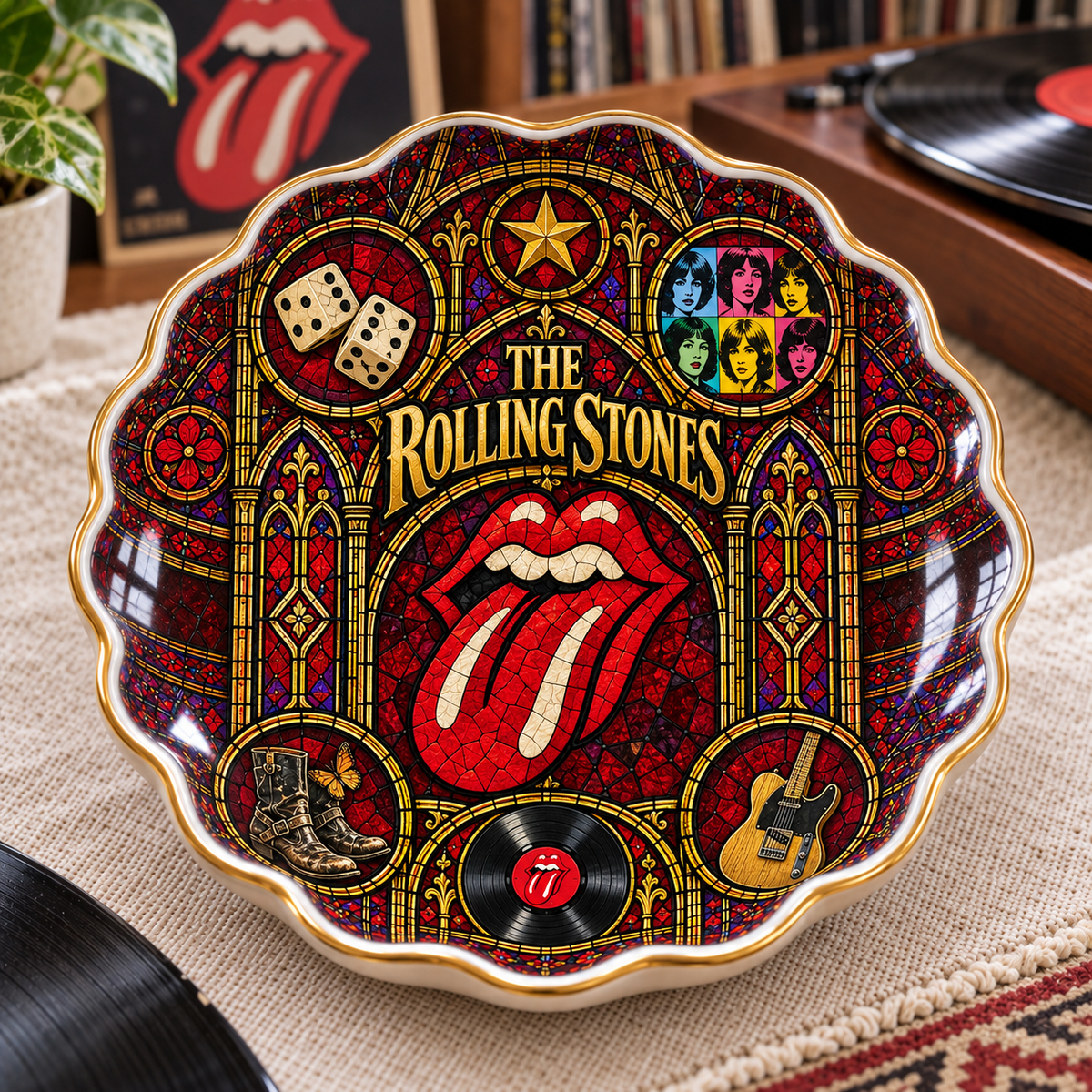 The Rolling Stones Ceramic Ring Dish - Classic Rock Stained Glass Jewelry Tray, Tongue Logo Trinket Dish Fan Gift