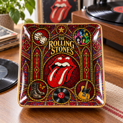 The Rolling Stones Ceramic Ring Dish - Classic Rock Stained Glass Jewelry Tray, Tongue Logo Trinket Dish Fan Gift